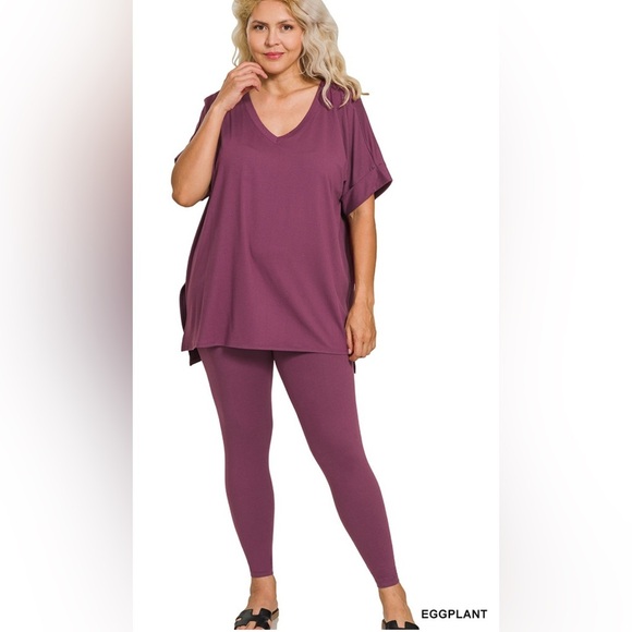 New!LAST ONE Plus Size Eggplant Brushed Microfiber Loungewear Set Sizes 1X 2X 3X - Picture 1 of 6